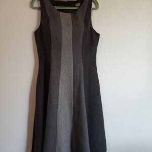Eva Franco Grey Bands in Wool Midi-Sleeveless Dress - Flared Skirt Sz 8 Made USA